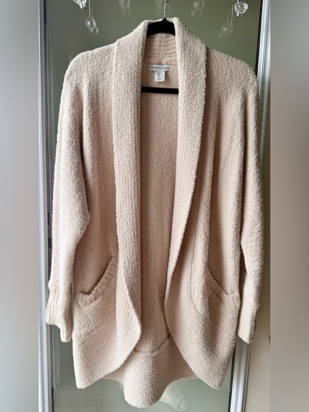 cupcakes & cashmere Plush Shawl Collar Cardigan in Neutral Beige